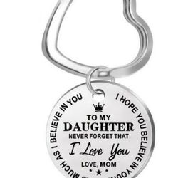 To My Daughter Love Mom Stainless Steel Keychain 