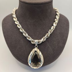 Heavy 925 Sterling Silver Rope Chain Necklace 24in 101.3g Pendant Italy