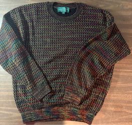 Vintage TUNDRA Men's Medium Canada Coogi style Multi color Knit Cotton Sweater