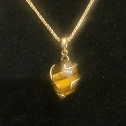 Genuine Golden Tigers Eye Cabachon Pendant 