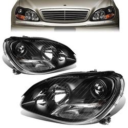 00-06 Mercedes Benz S430 S500 S600 Black Housing Clear Lens Projector Headlights