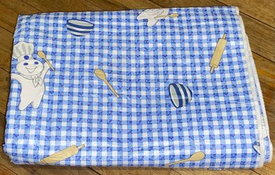 1998 Pillsbury Doughboy Poppin Fresh Oblong Gingham Tablecloth (READ DESC)