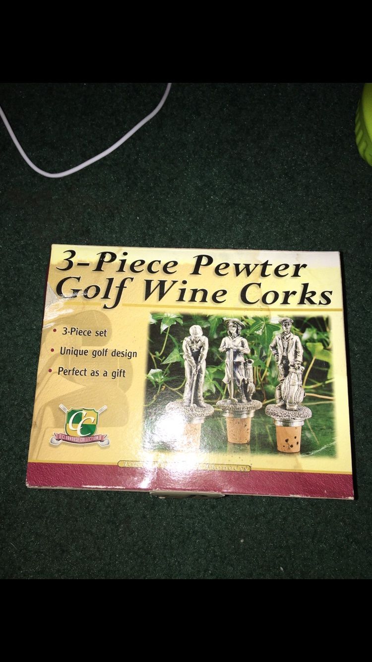 3 Piece Pewter Golf Wine Corks