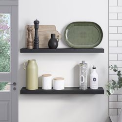 Floating Shelves, 36" Wood Wall Shelf Set Of 2