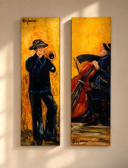 Bojanini Art Gallery – Hand-Painted Musician Wall Art Panel Set (2 Pieces)