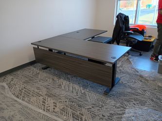 OFS L Shape HAT Desk 7 finishes with modesty, white, silver or black storage