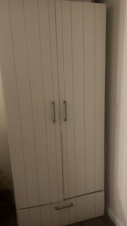 White Two-Door Wardrobe with Bottom Drawer