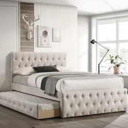 Full Beige frenchi Trundle Bed With Ortho Mattress Included