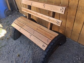 Reclaimed wood bench sitting on BFG K02s