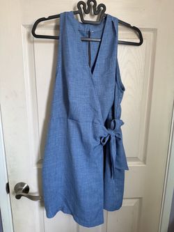 Chic Blue Wrap Romper / Dress with Side Tie Detail