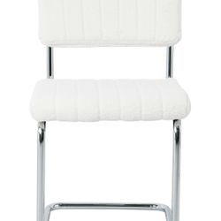 New in box   Modern Simple Light Luxury Dining Chairs with Silver Metal Legs - Set of 4, White Bow-Back Student Chairs for Family Dining Room, Bedroom