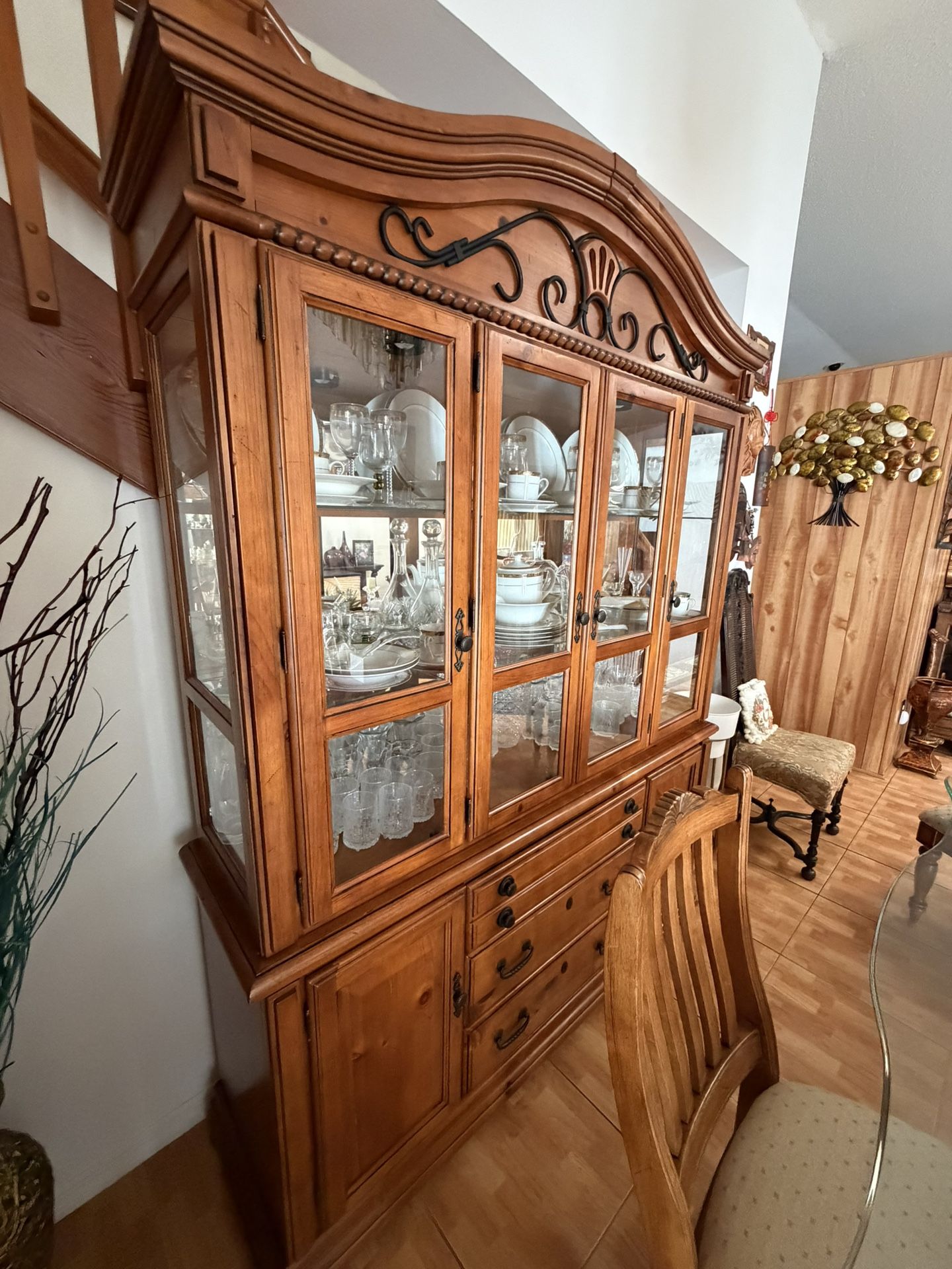 Gorgeous Solid Wood China Hutch with Glass Doors & Tons of Storage