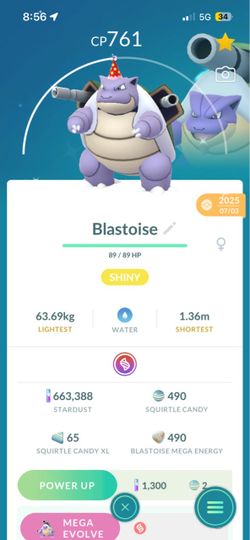 Shiny Blastoise with Party Hat Pokemon GO