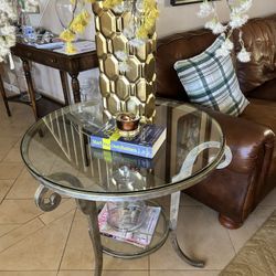 Ethan Allen Round Side Table Metal And Glass