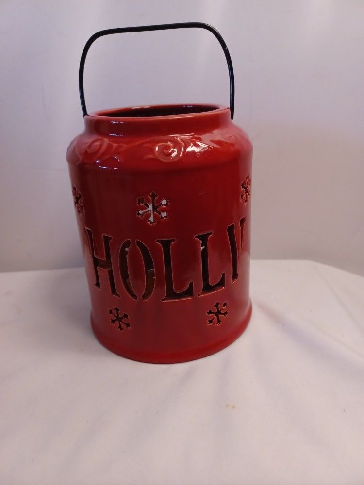 Red Ceramic 7 1/4  Tall Pillar Candle Holder 
