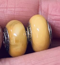 2 Genuine Amber butterscotch charm on sterling silver , fit on Pandora bracelet