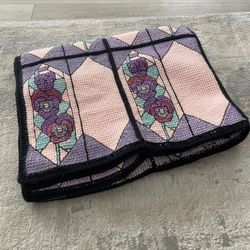 Vintage Hand Knit Throw Blanket Stitching Detail Afghan