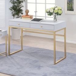 Brand New White/Brass Writing Desk