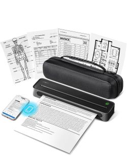 D90E Inkless Portable Thermal Printer with Case – 8.5" x 11", Black Wireless Bluetooth Small Compact Mobile Printer for Travel/Office/School/Home, Com