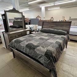 Gray Bedroom Set Queen or King Bed Dresser Nightstand and Mirror Chest Options