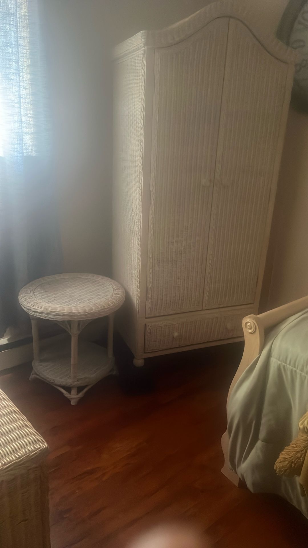 RATTAN closet and side dresser ,side table WITH LAMPEXCELLENT CONDITIONhigh end wicker set