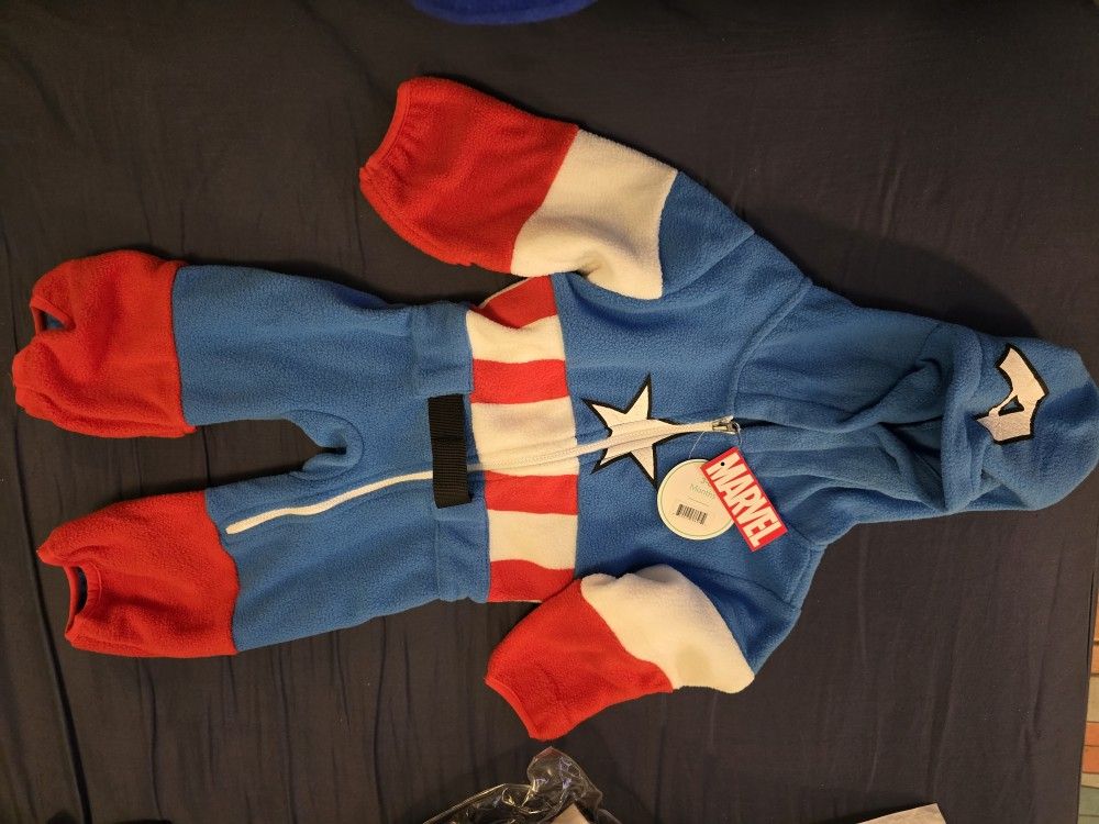 NWT Infant Captian America Fleece Onesie Costume 3-6 Mo