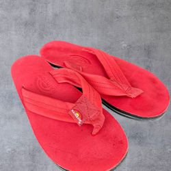 Rainbow Sandals Women Red Double Layer Premier Leather Platform Flip Flops Arch Medium