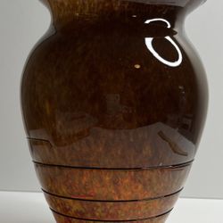 Brown and Orange Ombre Speckled Blown Glass Vase
