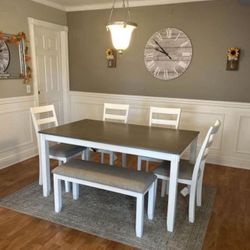 Wood Dining Table Set For 4, 6 Seats, Dining Table & Bench