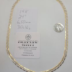 *NEW* 14k Gold Diamond Cut And Rhodium Plated 24" Mariner Chain