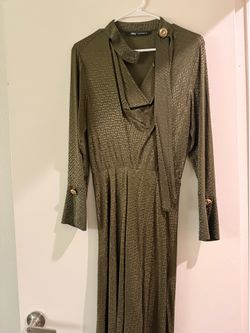 Zara Green long dress with accent gold buttons size XS