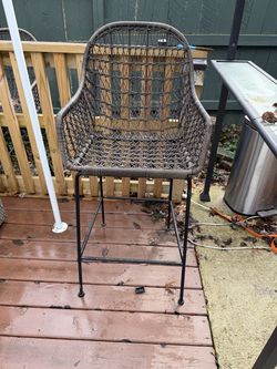 10 high end Luxecor Globetrotter Outdoor Natural Black / Distressed Grey Wrought Iron Wicker Counter Stool