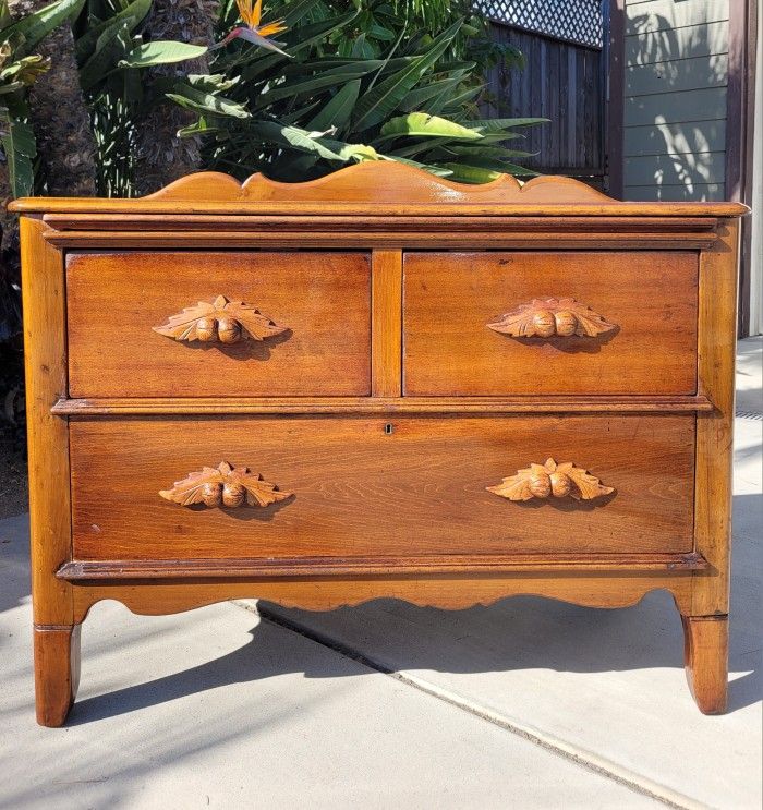 Antique Mid-19th Century American Victorian Solid Walnut Carved Chest of Drawers