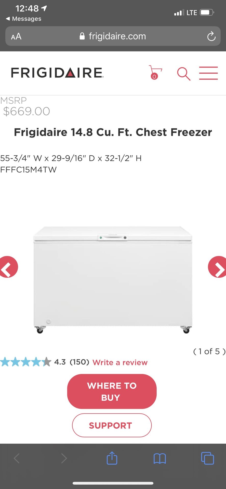Frigidaire 14.8 Cu. Ft. Chest freezer