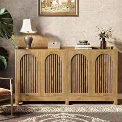 JW1016 new in box Sideboard Buffet Cabinet, 57" Farmhouse Storage Cabinet with Shutter Doors and Adjustable Shelf for Dining Room, Living Room, Kitche