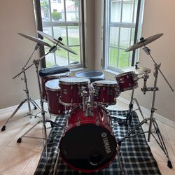 SUPER RARE Yamaha Oak Custom MIJ Trans Red 7-Piece Drums Plus Hardware