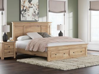 Fenderport Tan King Panel Storage Bed with Storage Footboard