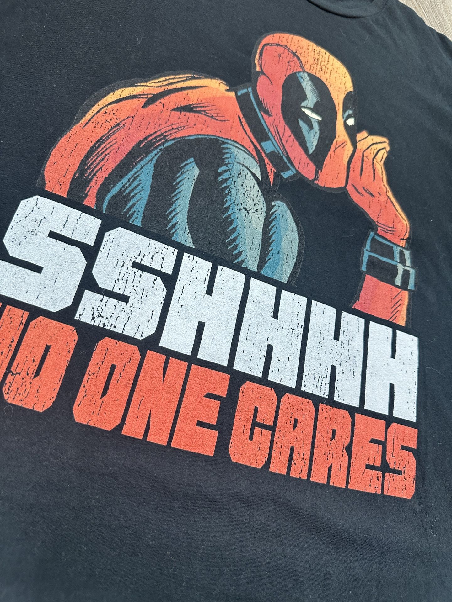 Marvel Deadpool SSHHHH No One Cares Whisper Graphic T-Shirt Round neck T-Shirt Unisex XL