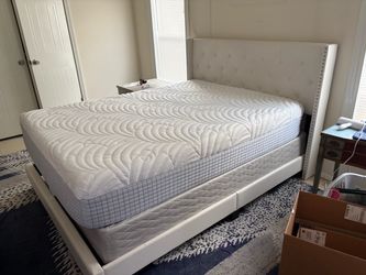 White Upholstered Bed Frame with Mattress