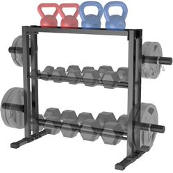 Dumbbell Rack, 3 Tier Weights Storage Rack for Dumbbells, Weight Plates, and Kettlebells (1100 Pounds Weight Capacity, 2022 Version) 