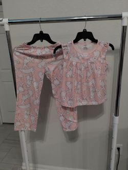 Carter's light pink and white pajama set, bunnies,  size 8