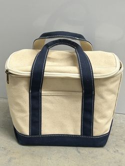 L.L .Bean Insulated Bag cream and blue lunch bag