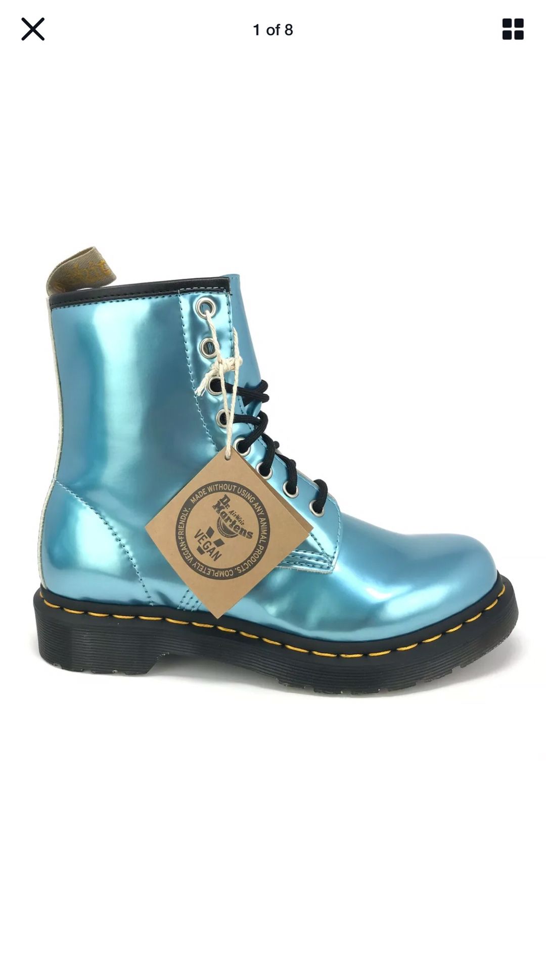 Dr. Martens Women's 1460 Vegan Blue Metallic Goldmix Ankle Combat Boots 25279 size 7
