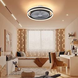 Bladeless Ceiling Fan with Lights, 20'' Flush Mount Ceiling Fan with Lights Remote Control and APP, 3 Color Dimmable 6 speeds Reversible, Modern Low P
