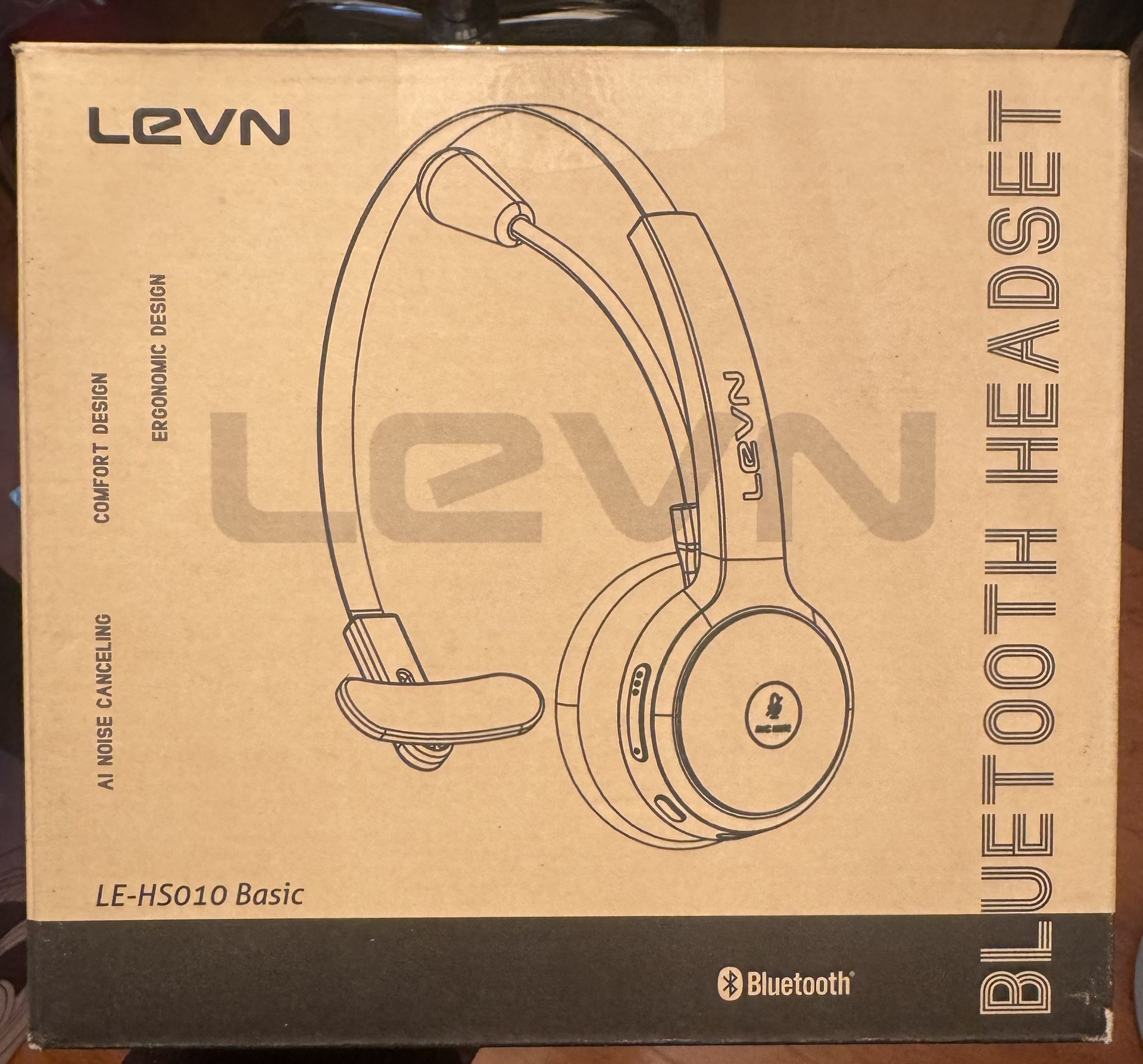 LEVN Bluetooth Headset, Wireless Headset with Microphone & Mute Button, 60Hrs Talk Time