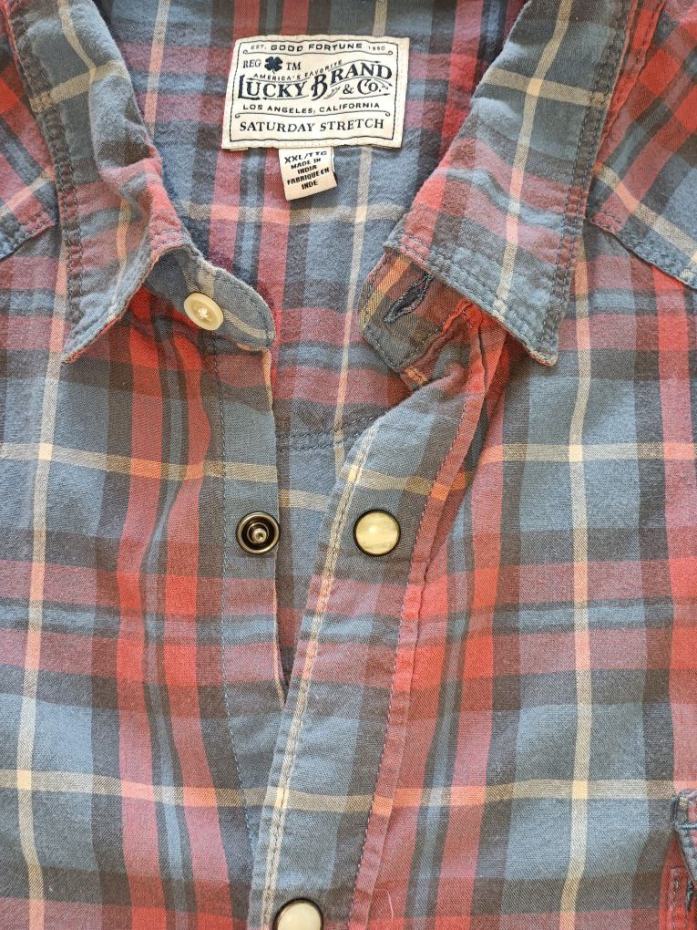 Lucky Brand Men's Plaid Collared Shirt With Snaps XXL 