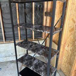 Modern 5-Tier Bookshelf – Black & Faux Marble Finish