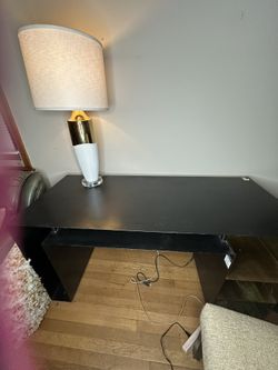 HEAVY STEEL Black Office Desk + Modern Lamp – Moving Sale!