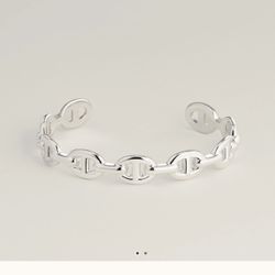 H Adjustable Silver Bracelet Cuff Designer Style 