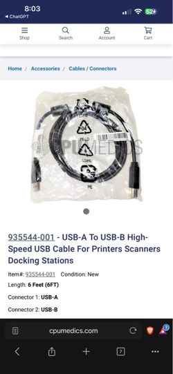 HP 935544-001 USB-A to USB-B High-Speed Cable